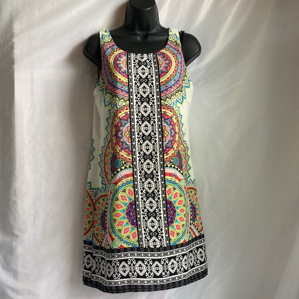 Pink Owl Shift Geometric Print Dress Size Small